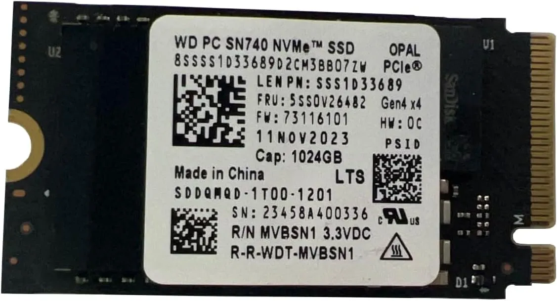WD SN740 1TB M.2 NVMe PCIe Gen4 x4 SSD for Thinkpad ProBook Latitude EliteBook Ideapad Inspiron Pavilion - Internal Solid State Drive 42mm 2242 Form Factor M Key (OEM NEW) (22mm x 42mm x 2.38mm)