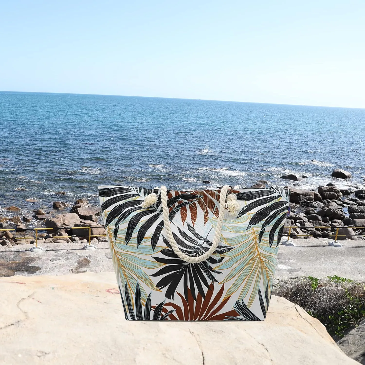 We We Large Beach Tote bag for Women Canvas Straw Tavel Tote Bag Waterproof Shoulder Bag Handbag for Gym Swim