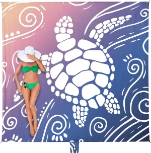 WEKAPO Beach Blanket Waterproof Sandproof Oversized Extra Large Sand Free Beach Mat with Stakes, Storage Bag - Essentials for Outdoor Beach, Picnic (Deep Blue Sea Turtle, 8 X 7 FT (1~4 Person))