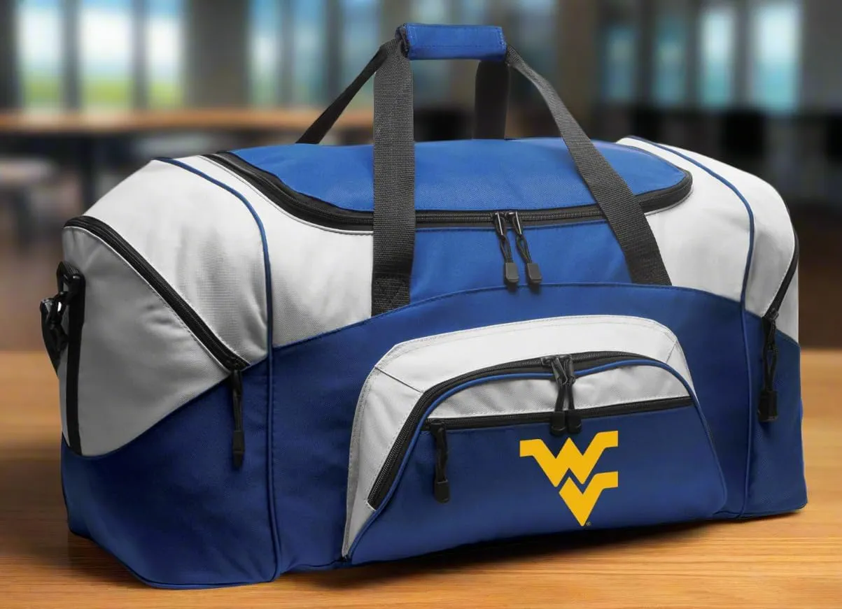 West Virginia University Duffel Bag LARGE WVU Suitcase or Gym Sports Gear Bag (Royal)