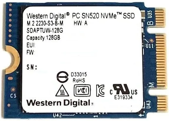 Western Digital WD 128GB SSD PC SN520 M.2 2230 30mm PCIe Gen3 x2 NVMe SDAPTUW-128G Solid State Drive for Dell HP Lenovo Laptop Desktop Ultrabook Kiosk POS MFP IoT