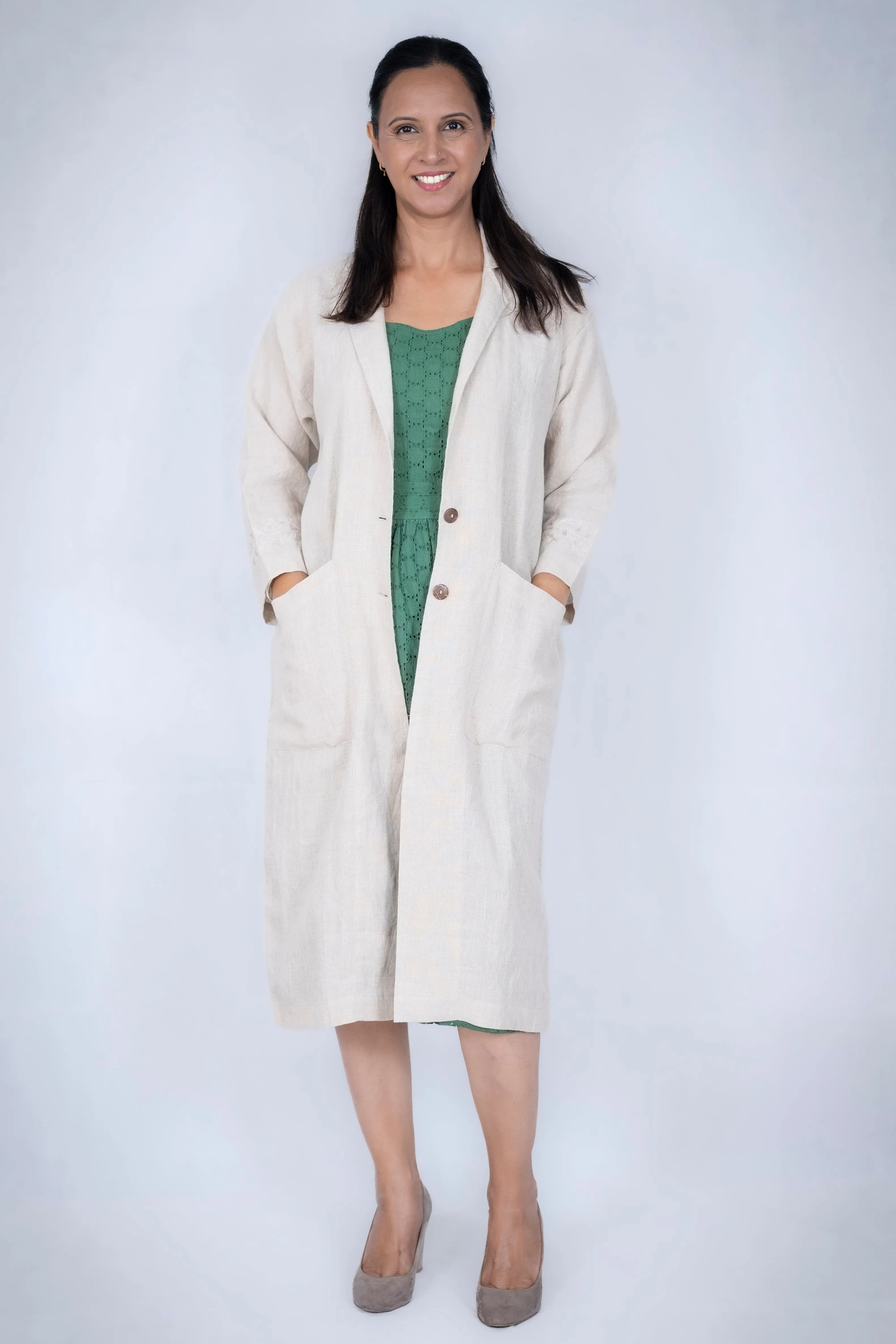 Whispering Sands linen trench