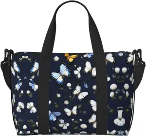 White Blooms with Blue Butterflies Versatile Personal Item Travel Bags for Women - Spacious Duffel Bags for Traveling, Gym Bags for Men