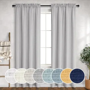 White Grey Living Room Curtains 84 Inch Length 2 Panel Set Rod Pocket Soft Cloth Cotton Look Linen Drape Light Filtering Semi Sheer Light Gray Curtain for Bedroom Farmhouse Mid Century 52x84 Long Dove