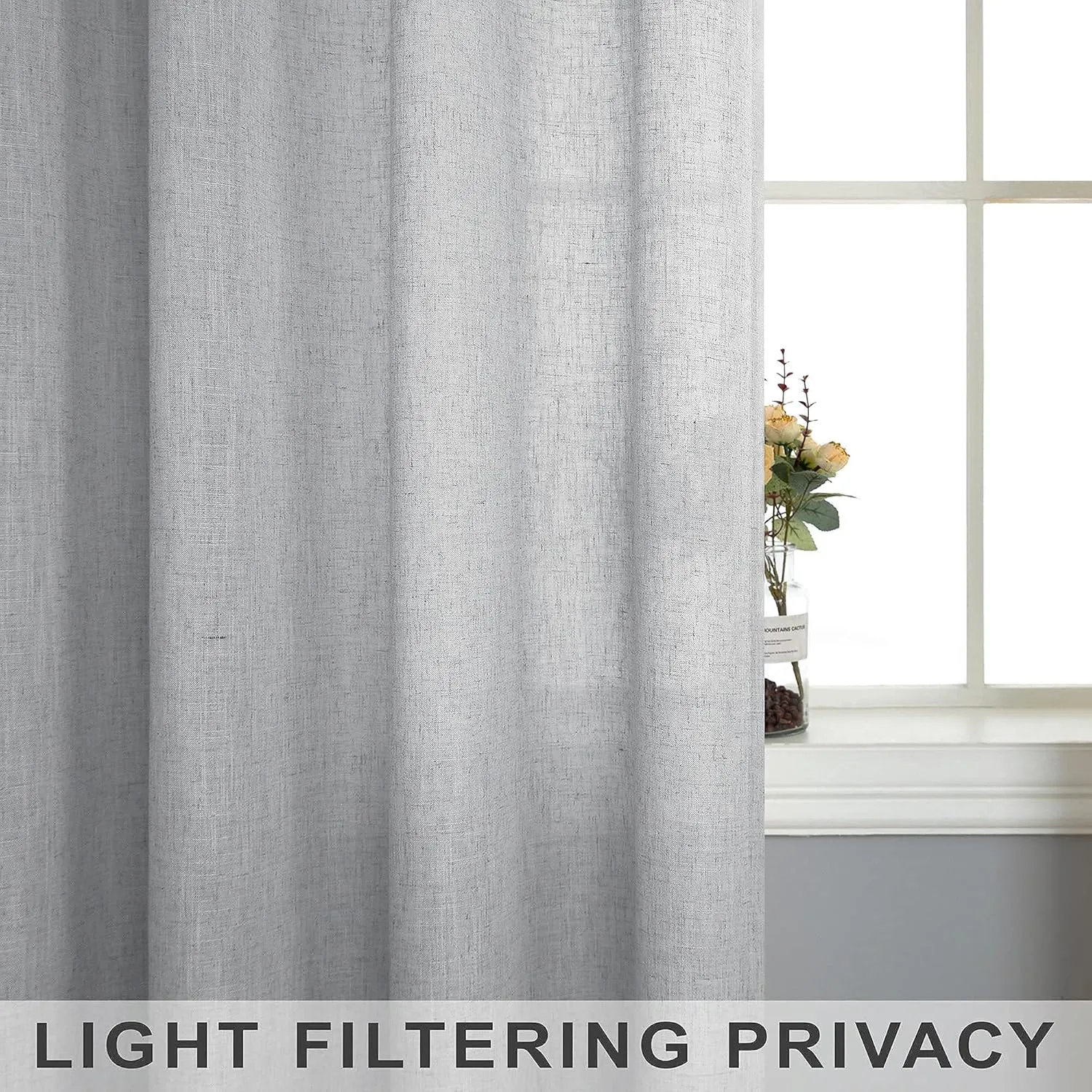 White Grey Living Room Curtains 84 Inch Length 2 Panel Set Rod Pocket Soft Cloth Cotton Look Linen Drape Light Filtering Semi Sheer Light Gray Curtain for Bedroom Farmhouse Mid Century 52x84 Long Dove