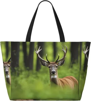 Wild Deer Beach Travel Bag - Foldable Spacious Large Capacity Beach Bag Tote Bag With Zipper