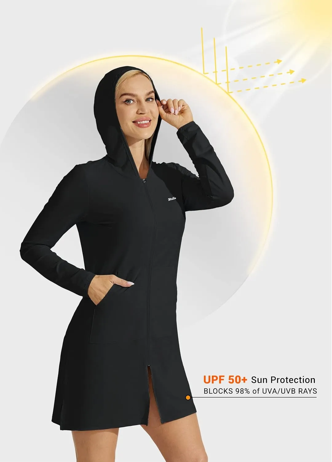 Willit UPF 50  Women's Swim Cover Up Sun Protection Beach Swimwear Bathing Suit Long Hoodie Jacket SPF