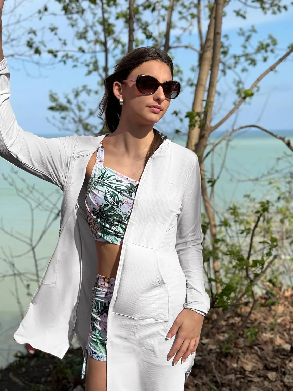 Willit UPF 50  Women's Swim Cover Up Sun Protection Beach Swimwear Bathing Suit Long Hoodie Jacket SPF