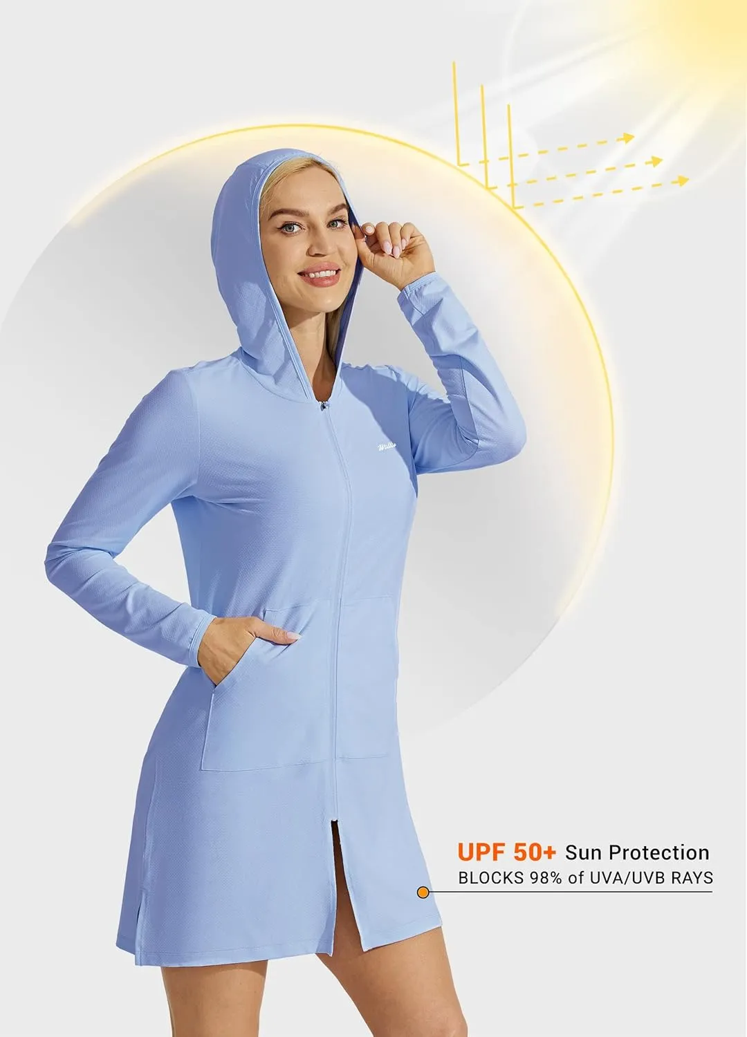Willit UPF 50  Women's Swim Cover Up Sun Protection Beach Swimwear Bathing Suit Long Hoodie Jacket SPF