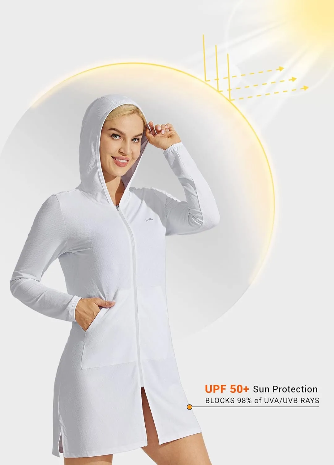 Willit UPF 50  Women's Swim Cover Up Sun Protection Beach Swimwear Bathing Suit Long Hoodie Jacket SPF