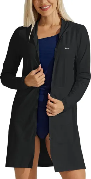 Willit UPF 50  Women's Swim Cover Up Sun Protection Beach Swimwear Bathing Suit Long Hoodie Jacket SPF