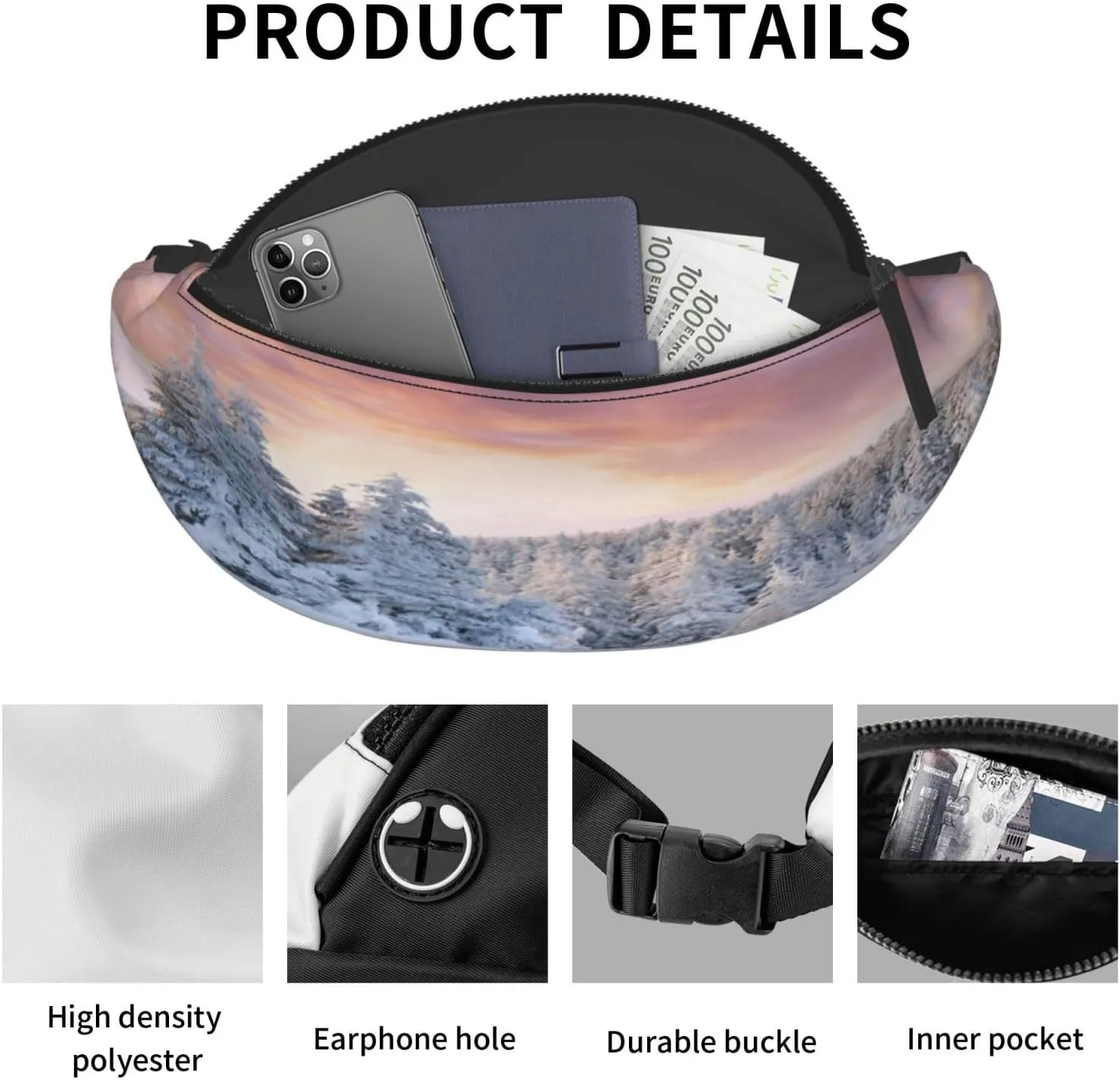 Winter Landscape Snowy Fields Frozen Fanny Pack, Crossbody Waist Packs for Women Men Waist Bags with Adjustable Strap for Travel Running Hiking Sport