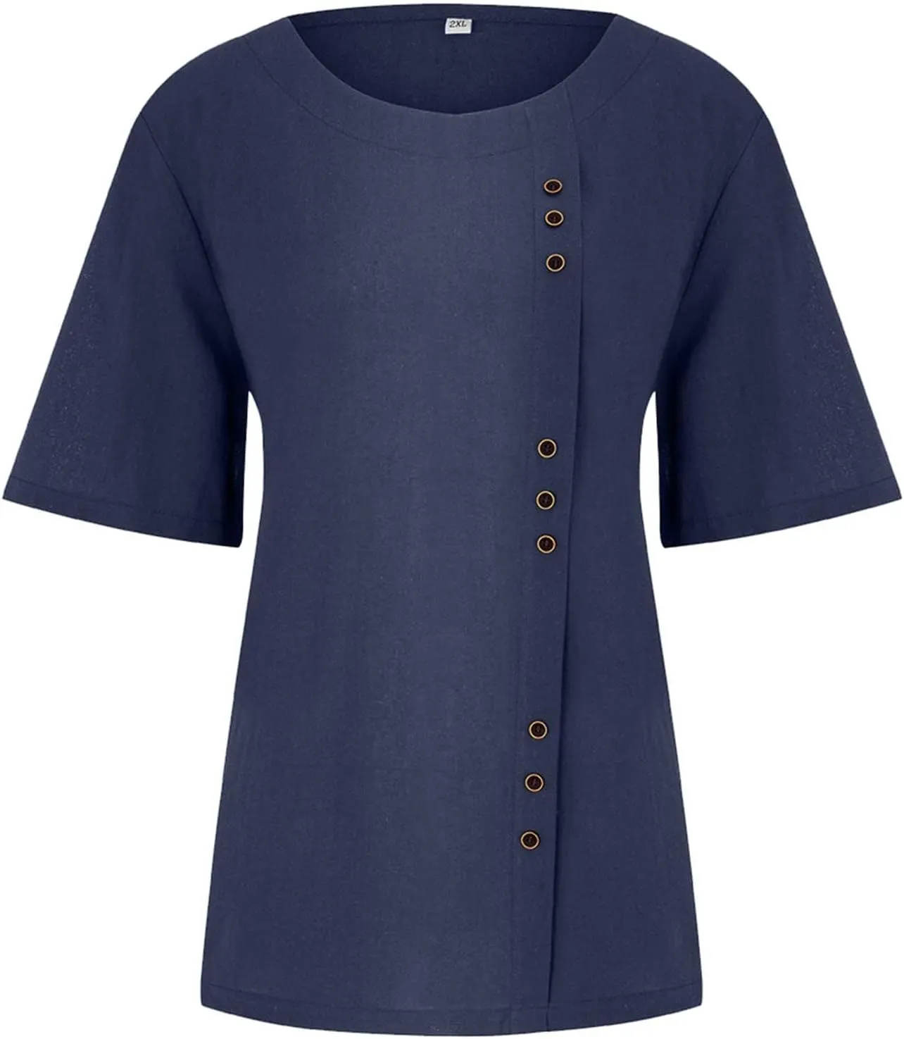 Women Cotton Linen Short Sleeve Shirts Summer Boho Floral Print Blouses Casual Button Loose Tunic Tops