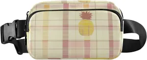 Women Men Crossbody Belt Bag Water Resistant Multipurpose Waist Bags Fanny Pack Croose Body Purse for Travel Running Hiking, Buffalo Plaid Check Yellow Rose Gold Pineapple