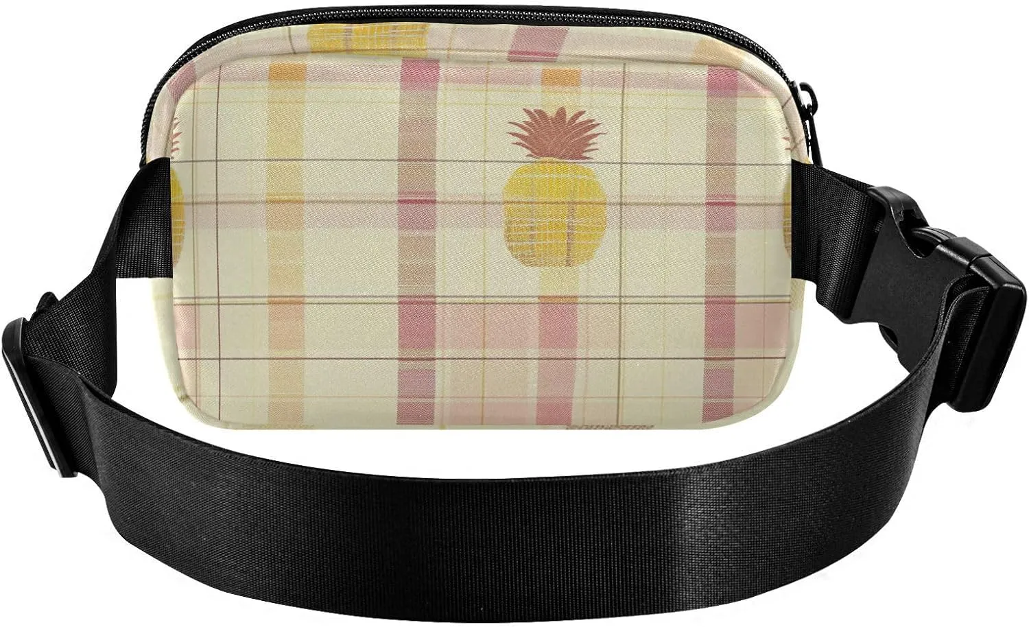 Women Men Crossbody Belt Bag Water Resistant Multipurpose Waist Bags Fanny Pack Croose Body Purse for Travel Running Hiking, Buffalo Plaid Check Yellow Rose Gold Pineapple