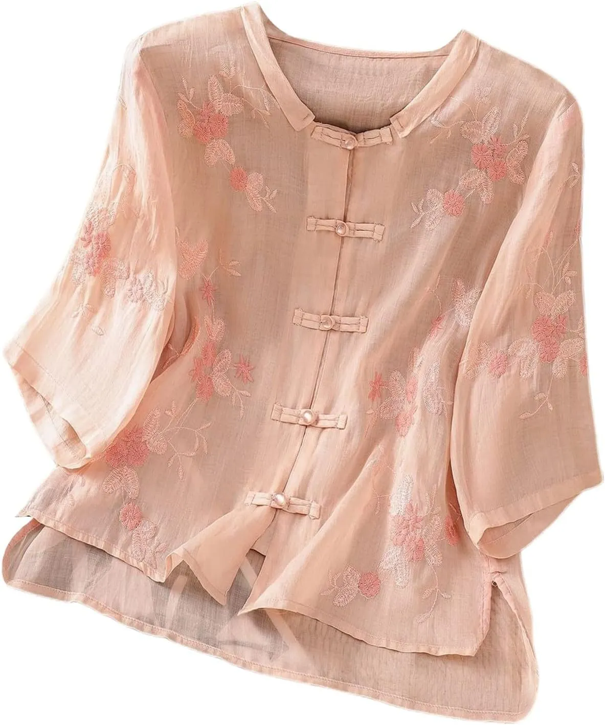 Women Short Sleeve Linen Shirt Casual V-Neck Henley T-Shirt Retro Loose Fit Summer Tee Tops
