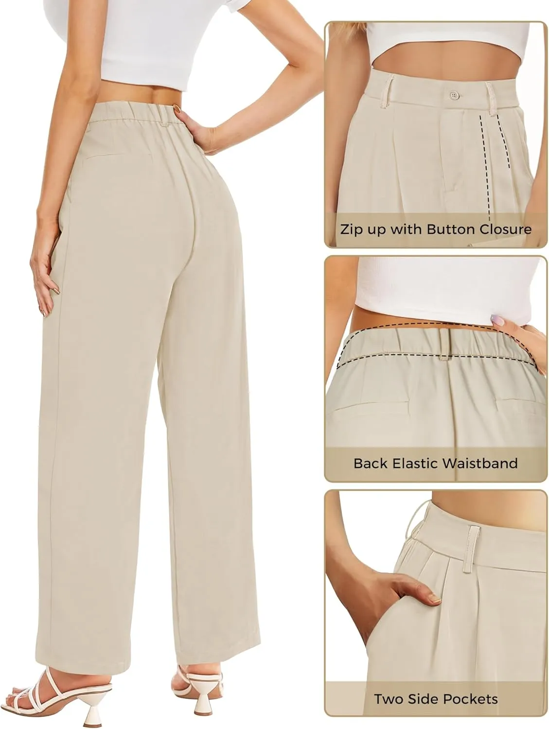 Women Straight Wide Leg Dress Pants for Women High Waist Office Business Casual Trousers Pants with Pockets 2024