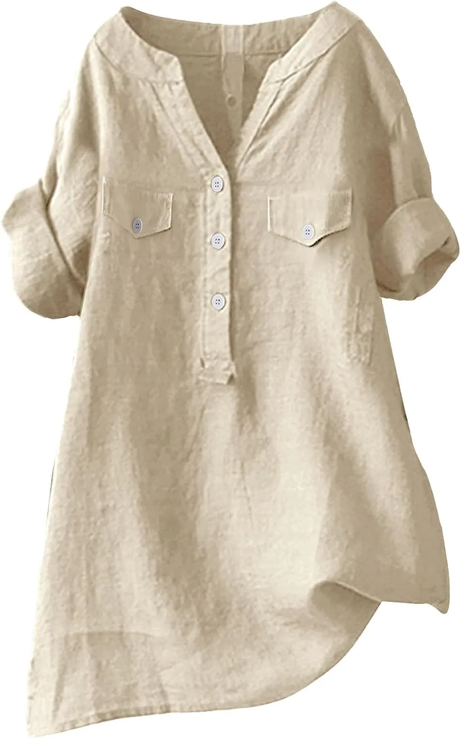 Women Summer Beach Linen Henley Shirts Short Sleeve Button v Neck Tunic Blouses 2025 Trendy Casual Loose Dressy Tops