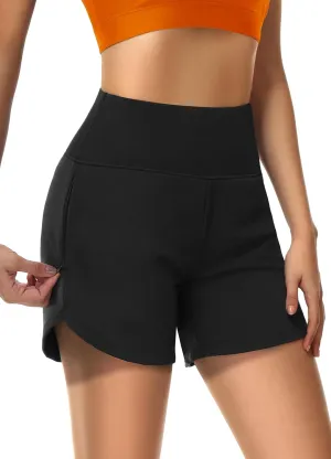 Womens' 5" Swim Shorts Tummy Control Quick Dry Swimsuit Bottom High Waist Loose Fitting with Zipper Pocket Liner UPF50 