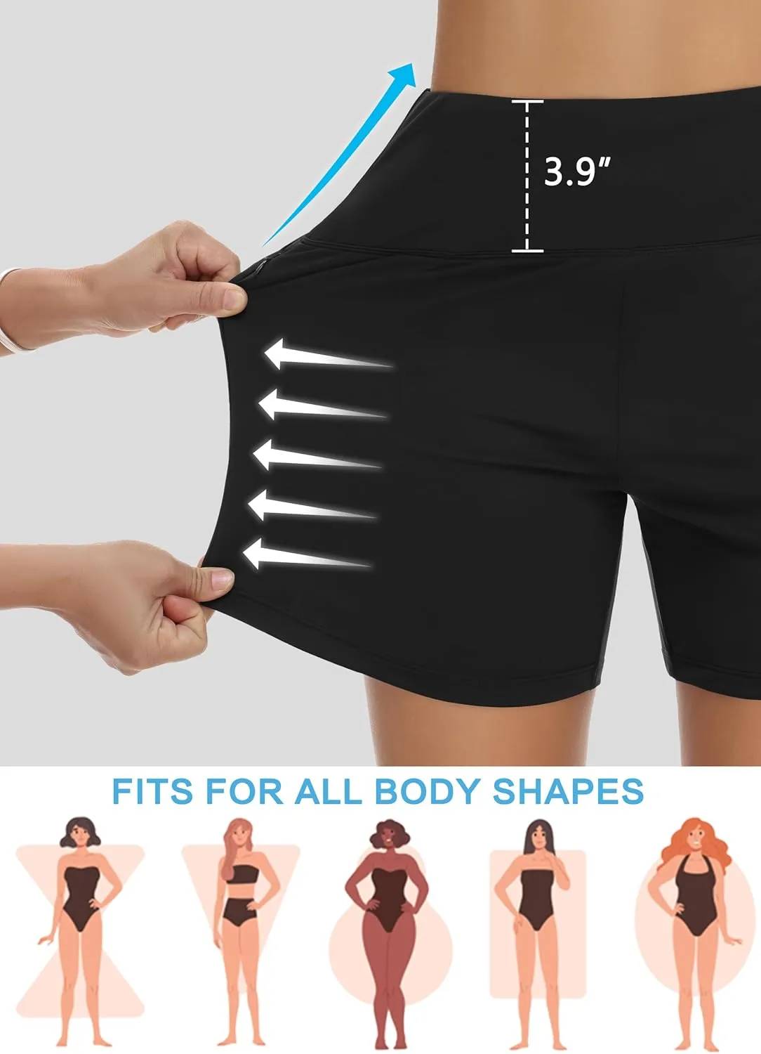 Womens' 5" Swim Shorts Tummy Control Quick Dry Swimsuit Bottom High Waist Loose Fitting with Zipper Pocket Liner UPF50 