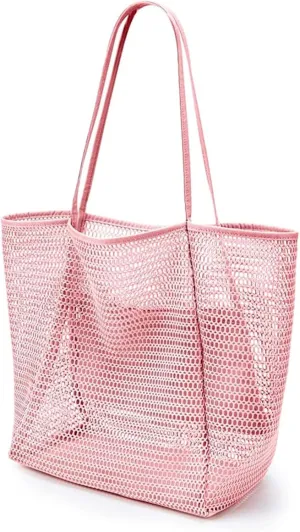 Women's Beach Bag Mesh Handbag High Capacity Travel Go Out Swimming Bag Multifunctional Single Shoulder Bag