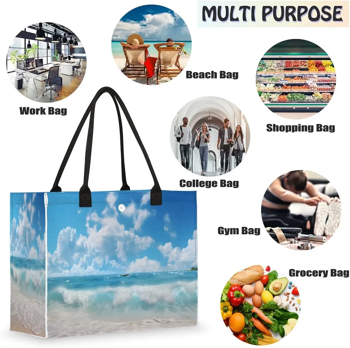 Womens Birthday Gifts Tote Bag Whirl Waves Sea Beach Bags for Women Handbags