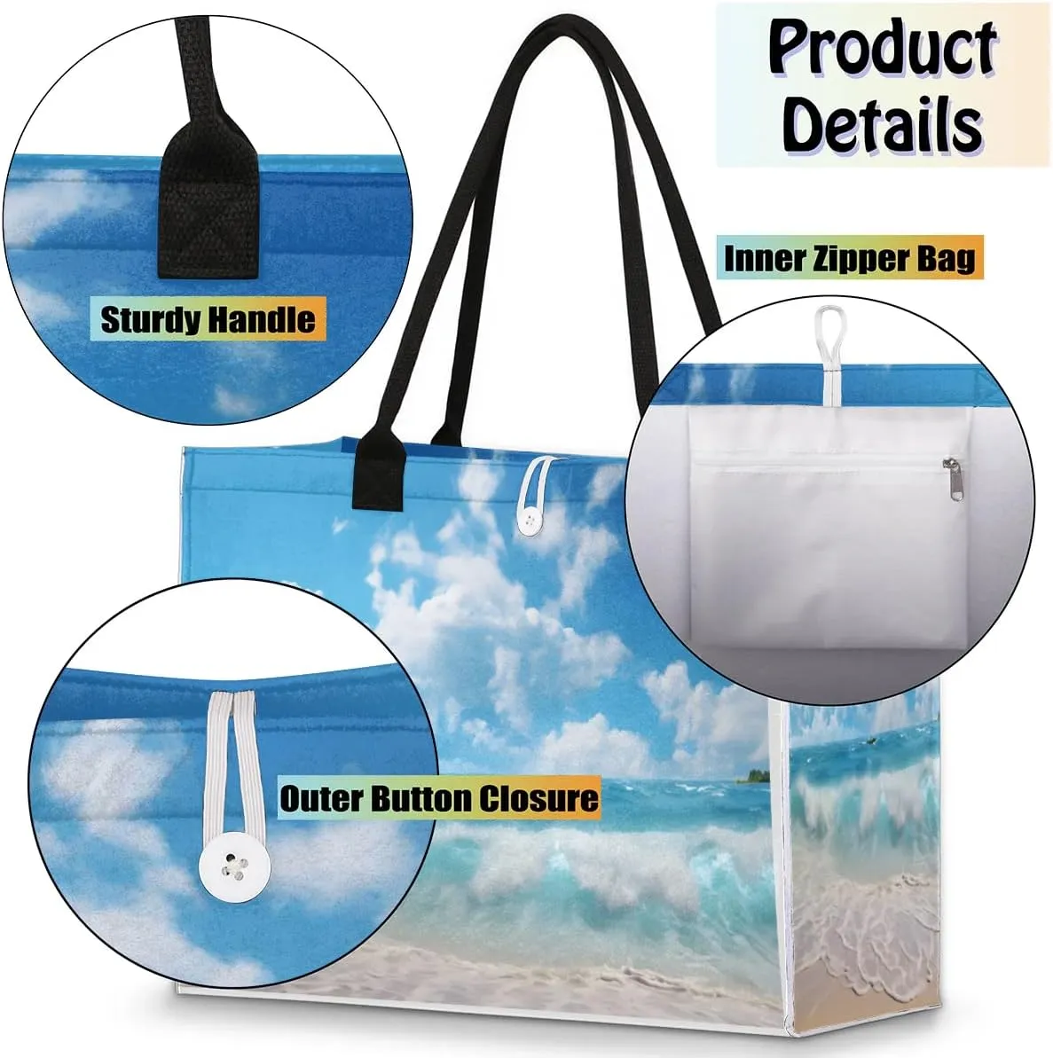 Womens Birthday Gifts Tote Bag Whirl Waves Sea Beach Bags for Women Handbags