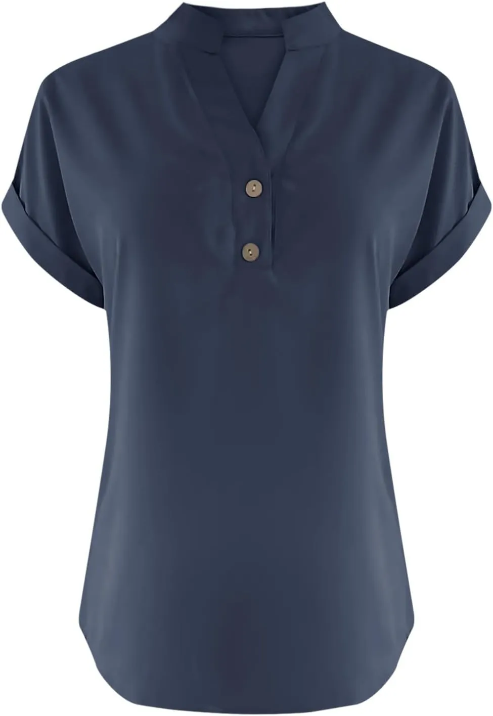 Womens Cotton Linen Blouse Short Sleeve Button V Neck Henley Shirts Lightweight Loose Fit Comfy Casual Summer T Shirt