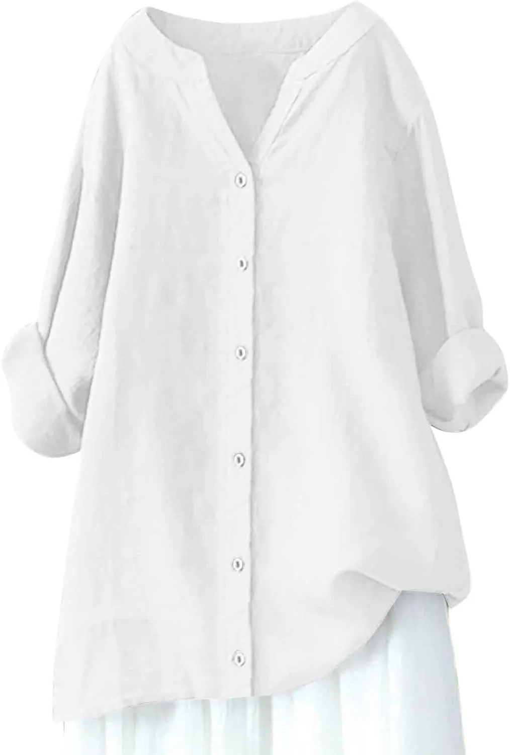 Womens Cotton Linen Button Down Shirt 2025 Roll Up Long Sleeve Casual Solid Color Shirts Loose Work Tops with Pockets