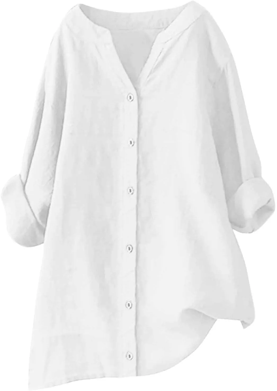 Womens Cotton Linen Button Down Shirt 2025 Roll Up Long Sleeve Casual Solid Color Shirts Loose Work Tops with Pockets