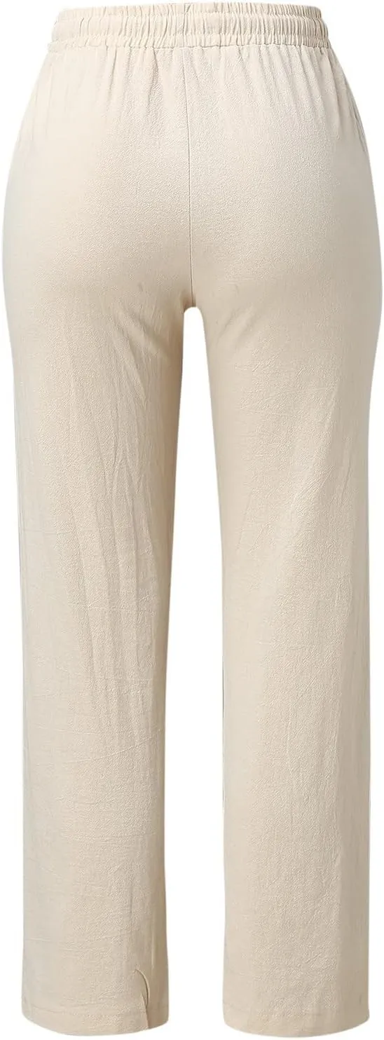 Women's Cotton Linen Pants 2025 Summer Casual Elastic Waist Trousers Relax Fit Comfy Yoga Beach Pant Sweatpants