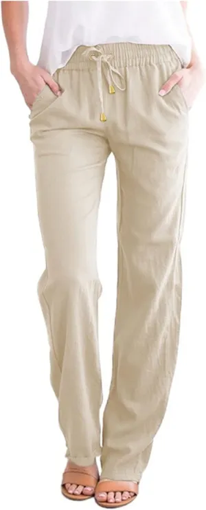 Women's Cotton Linen Pants 2025 Summer Casual Elastic Waist Trousers Relax Fit Comfy Yoga Beach Pant Sweatpants
