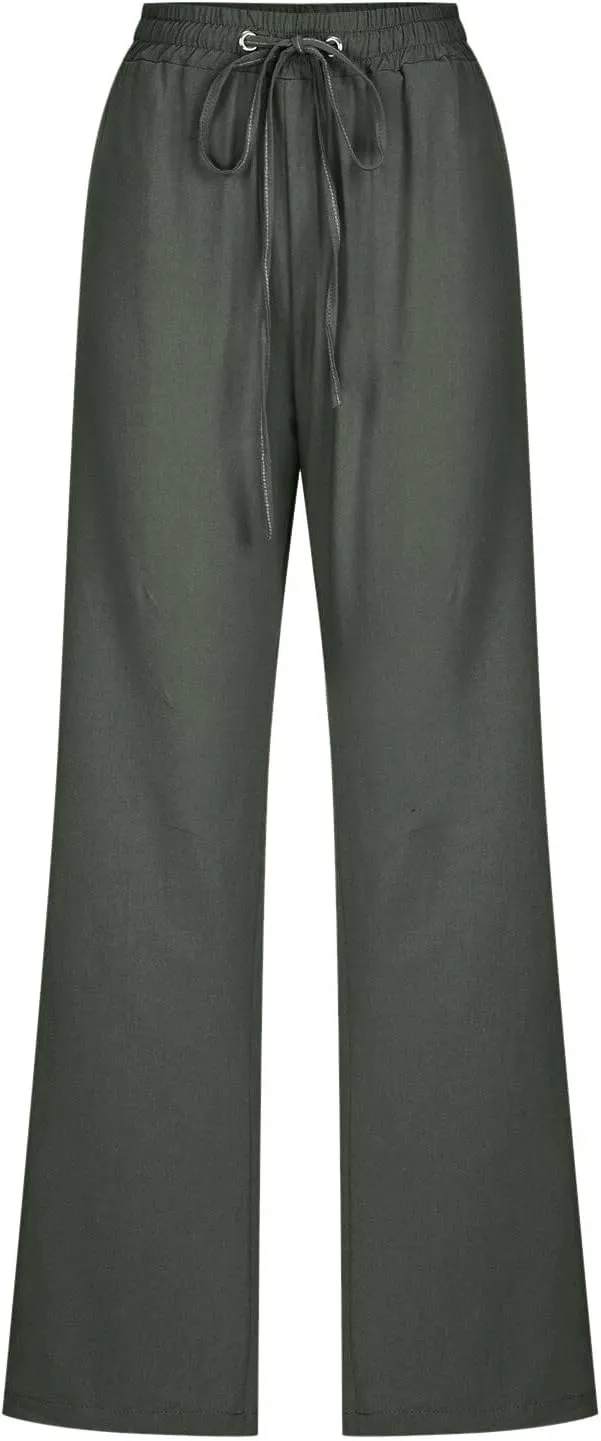 Women's Cotton Linen Pants 2025 Summer Casual Elastic Waist Trousers Relax Fit Comfy Yoga Beach Pant Sweatpants