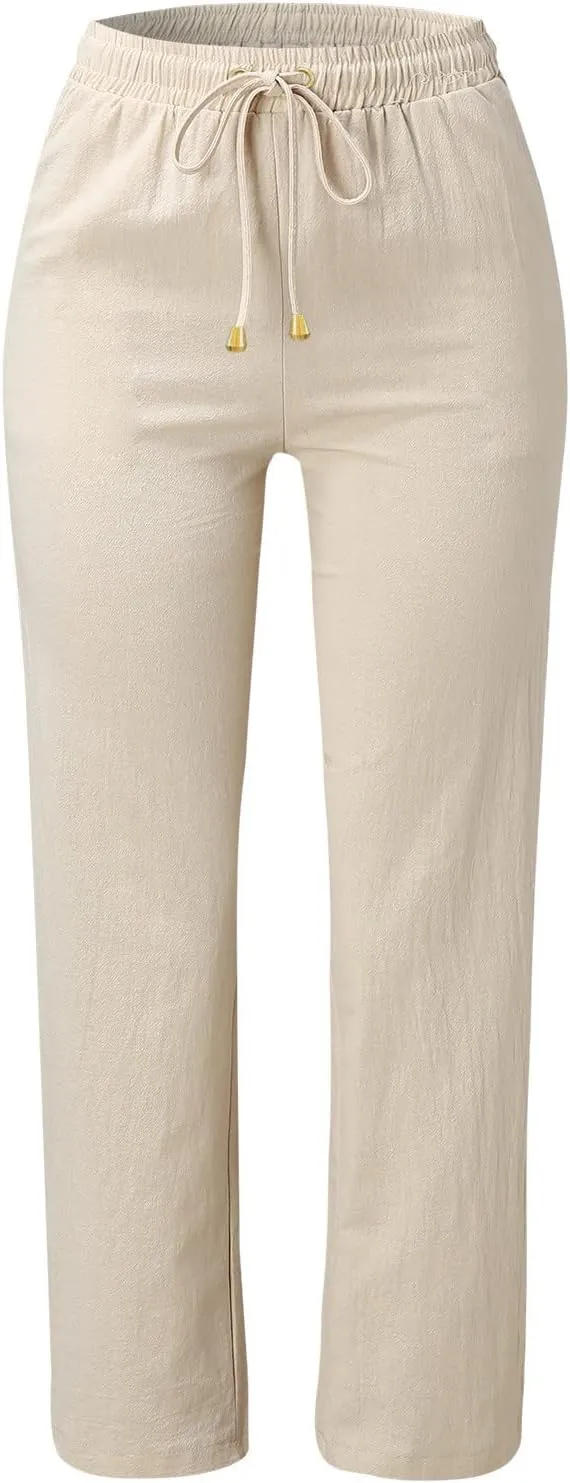 Women's Cotton Linen Pants 2025 Summer Casual Elastic Waist Trousers Relax Fit Comfy Yoga Beach Pant Sweatpants