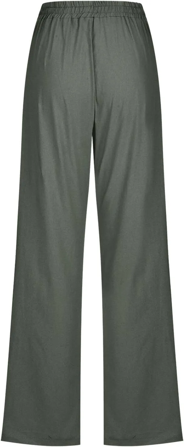 Women's Cotton Linen Pants 2025 Summer Casual Elastic Waist Trousers Relax Fit Comfy Yoga Beach Pant Sweatpants