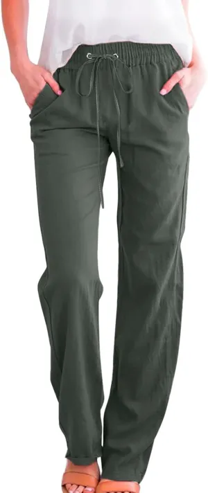 Women's Cotton Linen Pants 2025 Summer Casual Elastic Waist Trousers Relax Fit Comfy Yoga Beach Pant Sweatpants