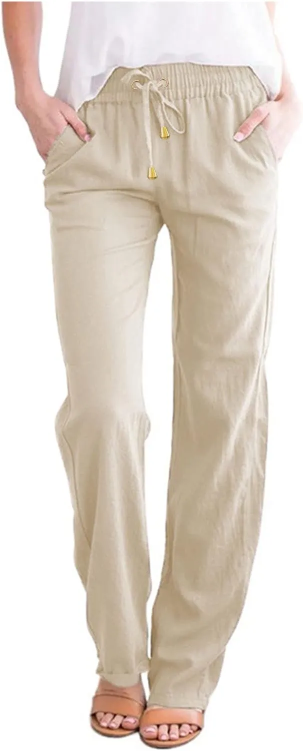 Women's Cotton Linen Pants 2025 Summer Casual Elastic Waist Trousers Relax Fit Comfy Yoga Beach Pant Sweatpants