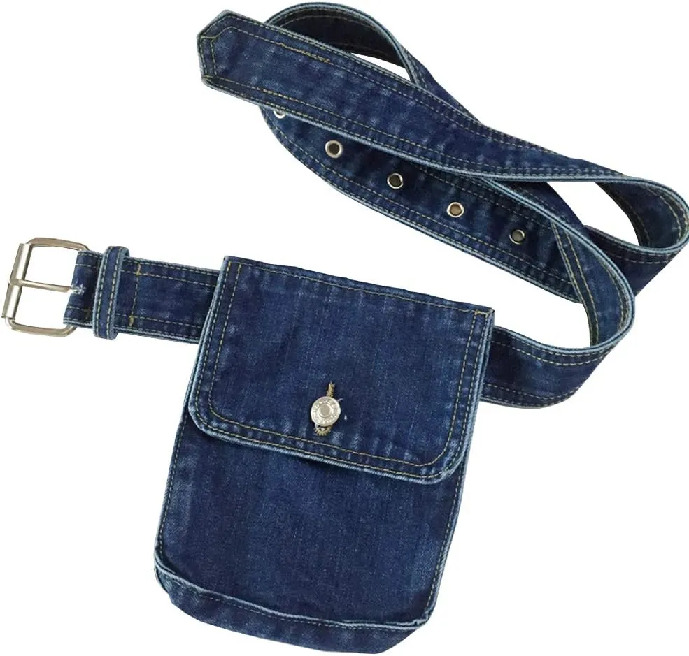 Women's Denim Waist Belt Fanny Pack Waist Bag with Removable Belt Bag