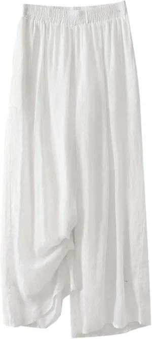 Womens Linen Cropped Pants High Waisted Baggy Pull On Paperbag Pants Printed Capris Cotton Light Slacks Work Pants
