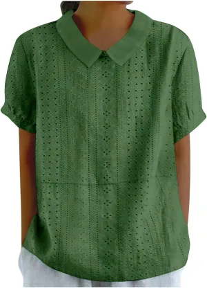 Women's Linen Shirt 2025 Summer Retro Embroidered 3/4 Sleeve Boho Tops Dressy Casual Blouses Teacher Loose Tunics