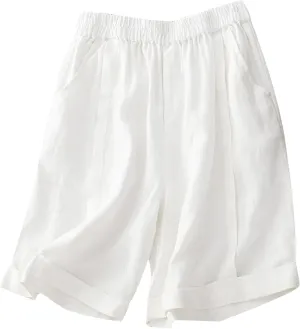 Women's Linen Shorts Ruffleed Elastic High Waisted Summer Casual Beach Vacation Shorts Summer Fashion 2025