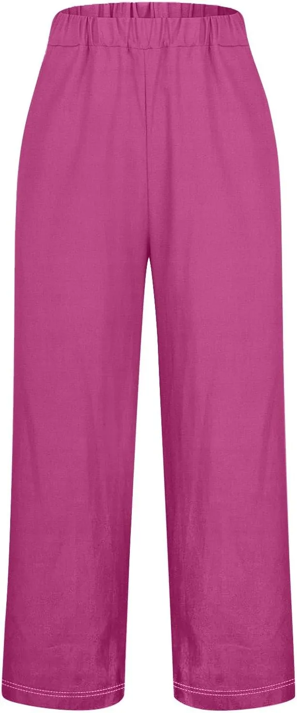 Womens Linen Summer Pants Casual Cotton and Linen Long Pants Linen Pants for Women Petite Short