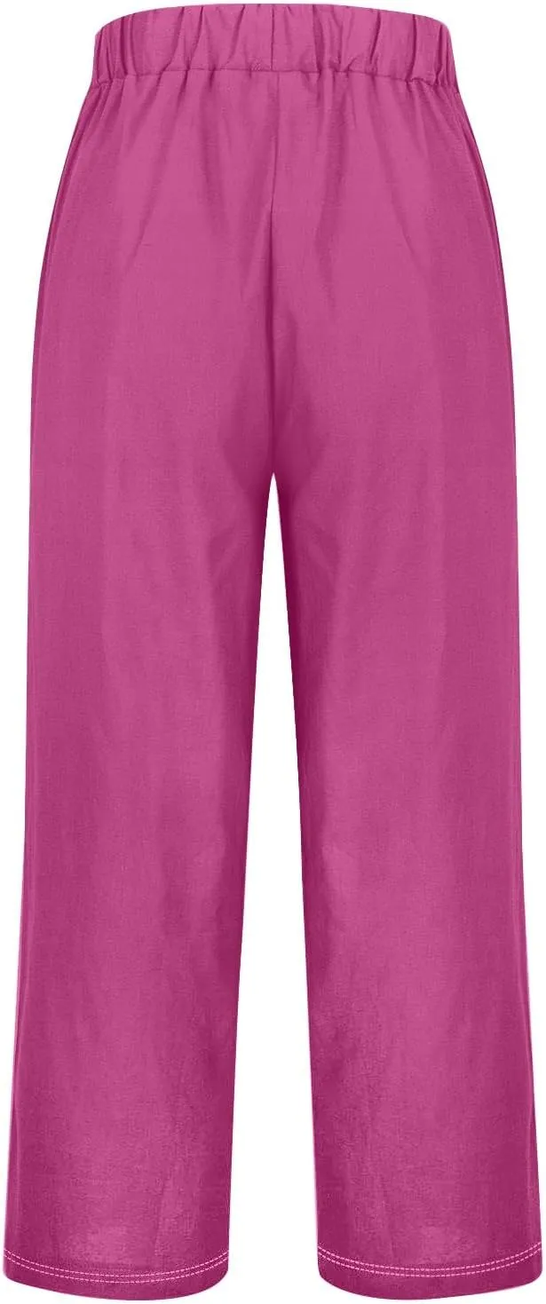 Womens Linen Summer Pants Casual Cotton and Linen Long Pants Linen Pants for Women Petite Short