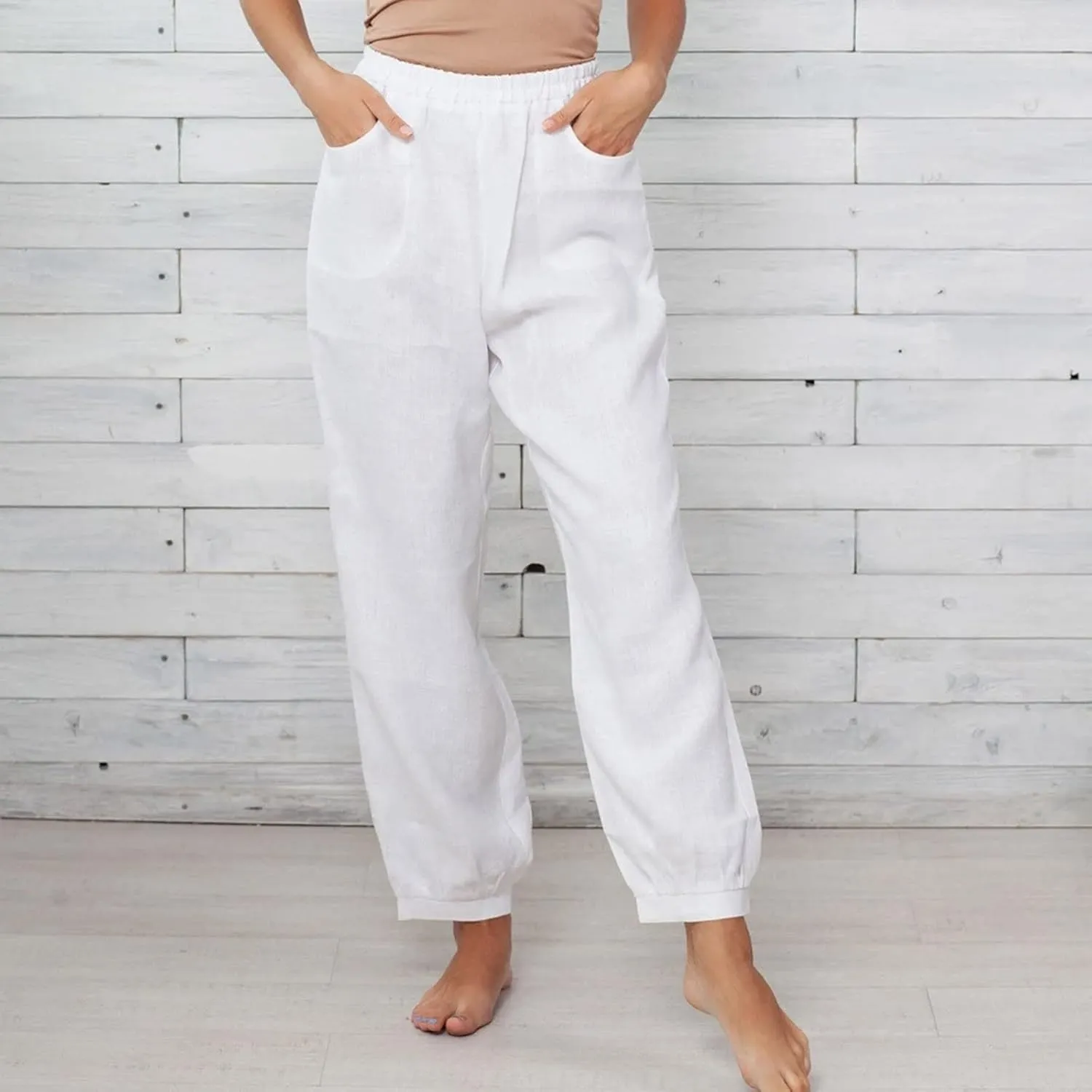 Womens Linen Wide Leg Pants Womens Baggy Wide Leg Pants Loose High Waist Boho Cropped Palazzo Beach Summer Outfits