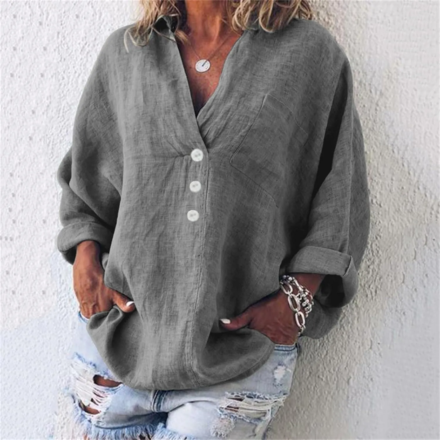 Womens Long Sleeve Button Down Women's Floral Butterfly Print Natural Autumn Casual Long Sleeve Loose Fit Collared
