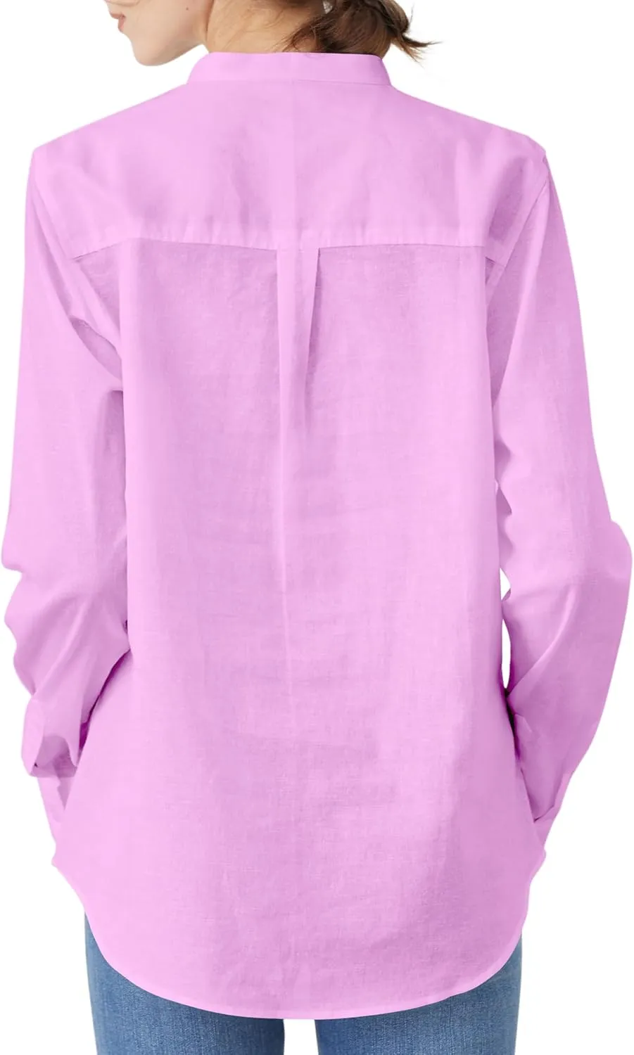 Women's Mandarin Collar Button-Down Shirts Casual Cotton Long Sleeve Blouses