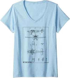 Womens Messerschmitt Bf 108 Taifun WW2 German Plane Blueprint V-Neck T-Shirt
