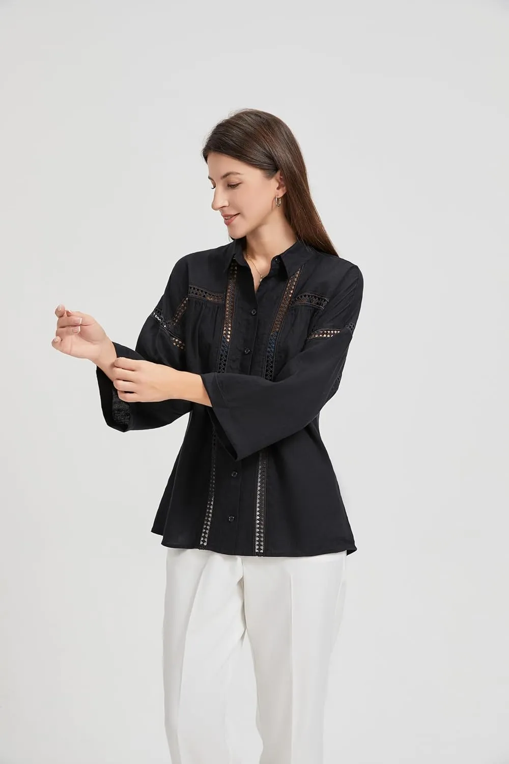 Women's Plus Size Western Denim Shirt - Summer Soft Stretch Cowboy Style Long Sleeve
