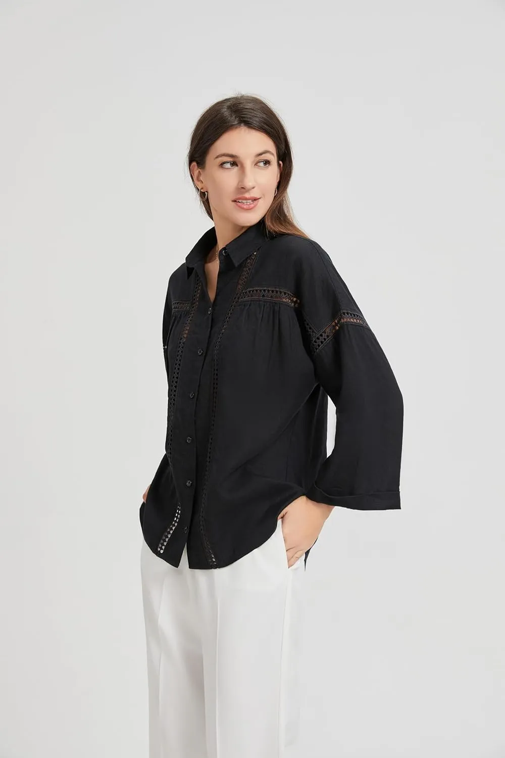 Women's Plus Size Western Denim Shirt - Summer Soft Stretch Cowboy Style Long Sleeve