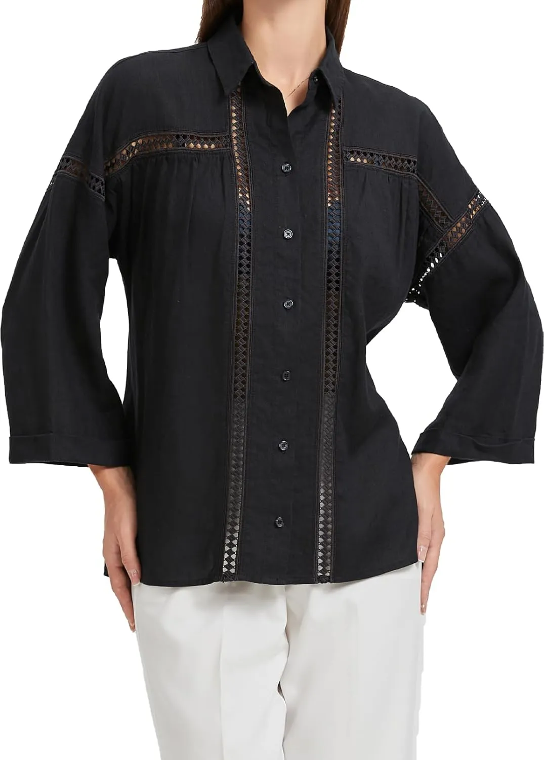 Women's Plus Size Western Denim Shirt - Summer Soft Stretch Cowboy Style Long Sleeve